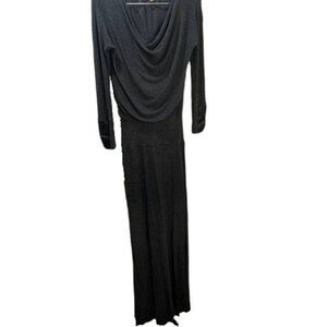 Bordeaux XS/TP Long Sleeve Draped Back Maxi Dress With Faux Leather Cuffs In Cha